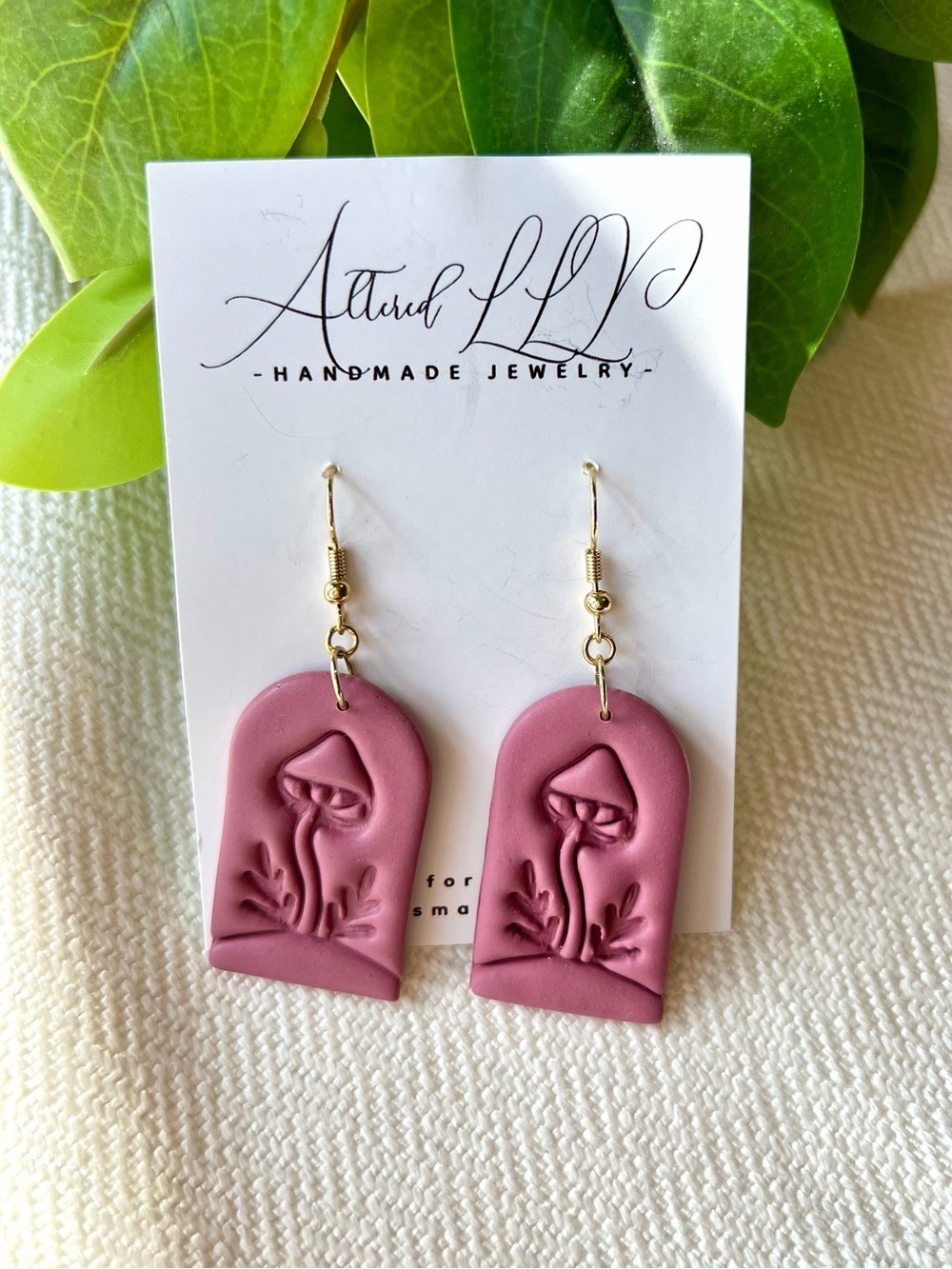 Handmade Mauve Mushroom Dangle Earrings